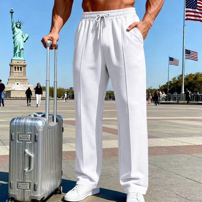 👖 50% OFF NOW! 🌿 Men's Straight Leg Pants – Elastic Waist, Drawstring & Knit – Casual Comfort & Breathable ✨ Hover Image