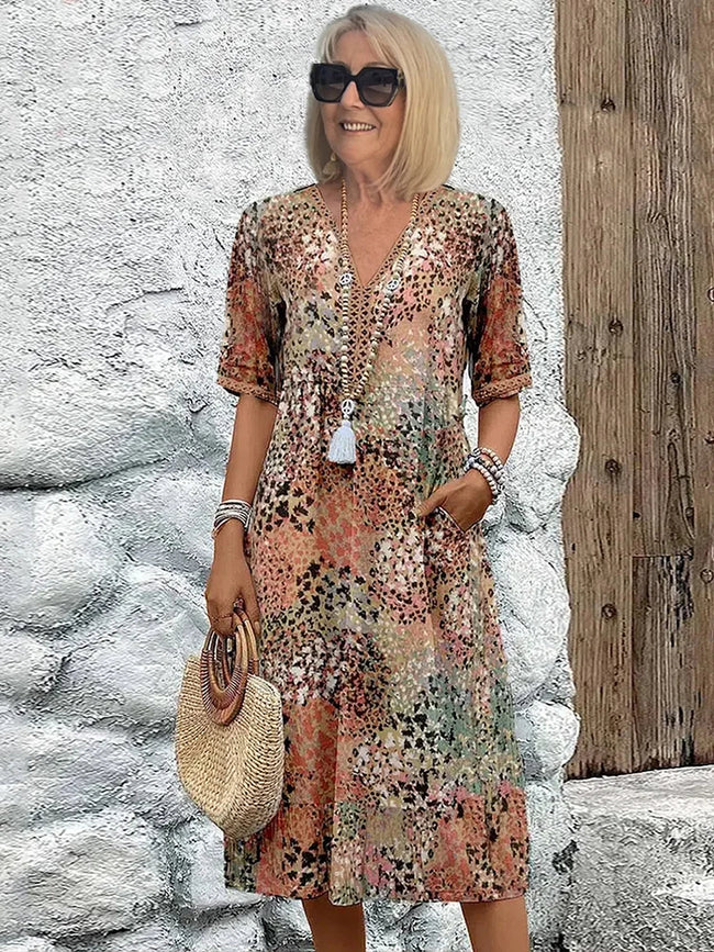 Sofia | Elegant Floral Midi Dress with Tummy Coverage Hover Image