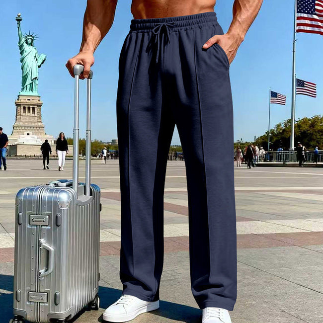 👖 50% OFF NOW! 🌿 Men's Straight Leg Pants – Elastic Waist, Drawstring & Knit – Casual Comfort & Breathable ✨ Main Image