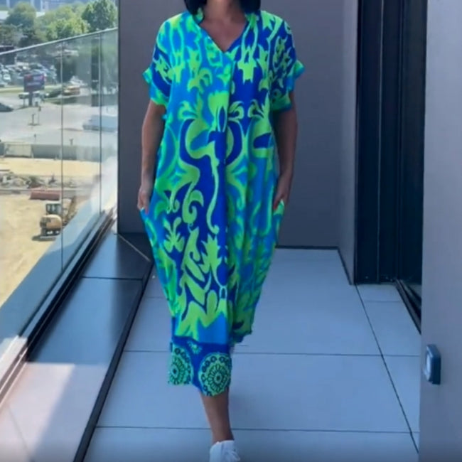 📢📢Big Sale Now On!⏰Women's Casual Elegant Printed V-Neck Dress Hover Image