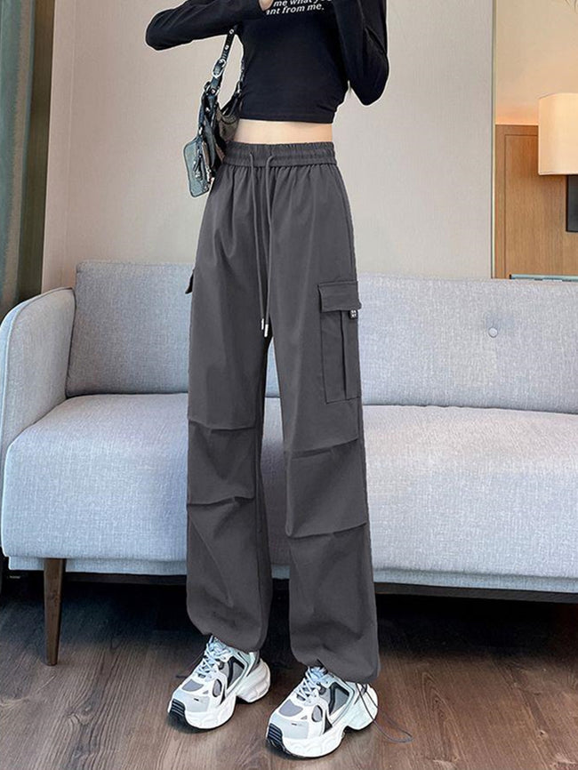 Women’s Relaxed Cargo Trousers | High-Waisted Drawstring Pants with Pockets Main Image