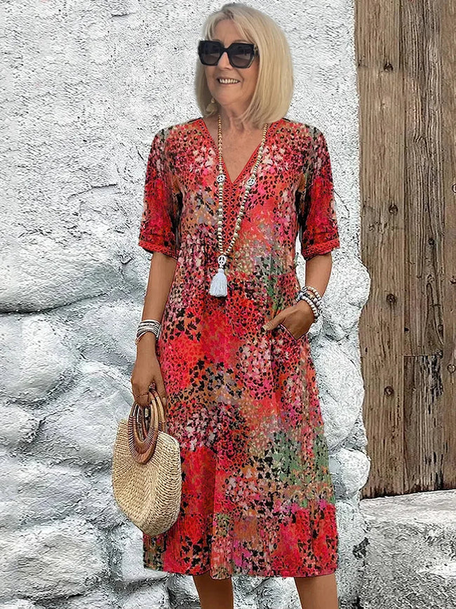 Sofia | Elegant Floral Midi Dress with Tummy Coverage Main Image