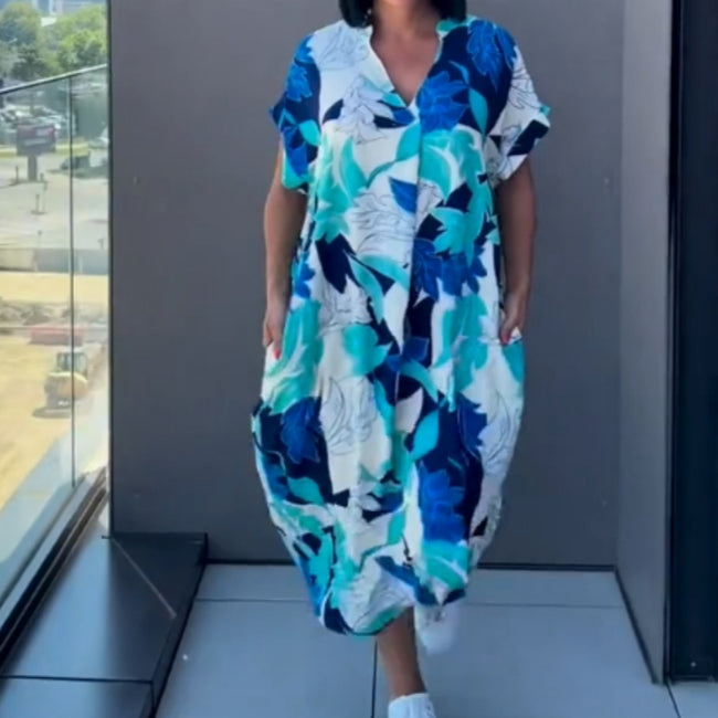 📢📢Big Sale Now On!⏰Women's Casual Elegant Printed V-Neck Dress Main Image
