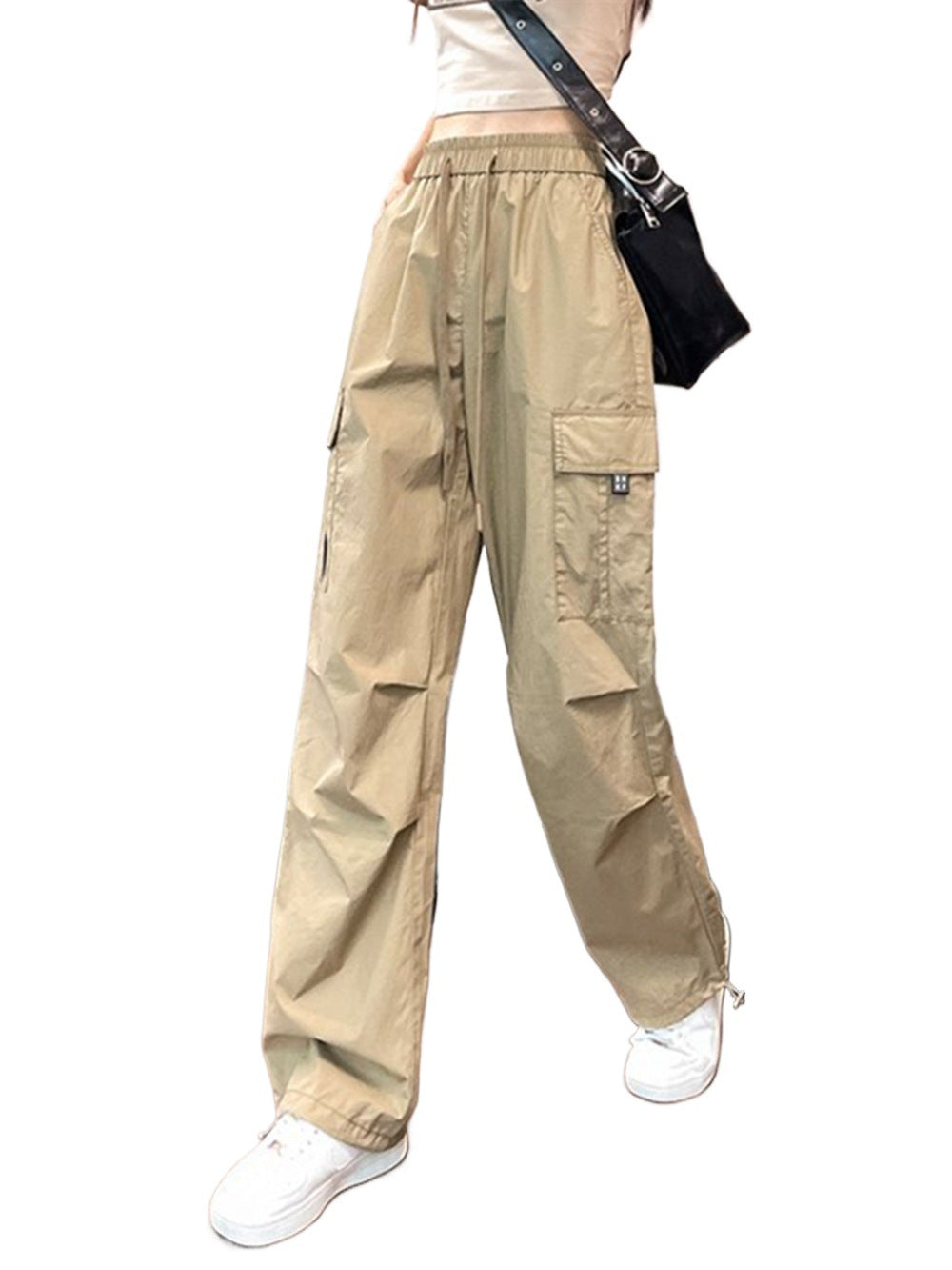 Women’s Relaxed Cargo Trousers | High-Waisted Drawstring Pants with Pockets