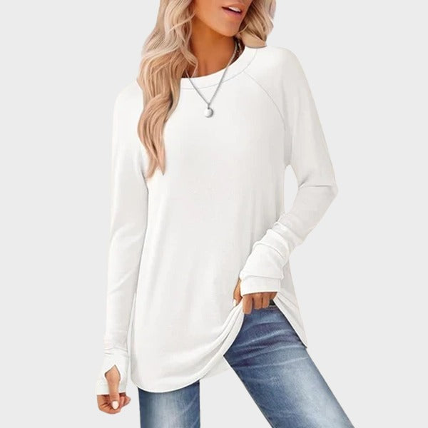 Women's Tunic Top Long Sleeve Round Neck with Thumb Holes Main Image