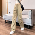 Women’s Relaxed Cargo Trousers | High-Waisted Drawstring Pants with Pockets
