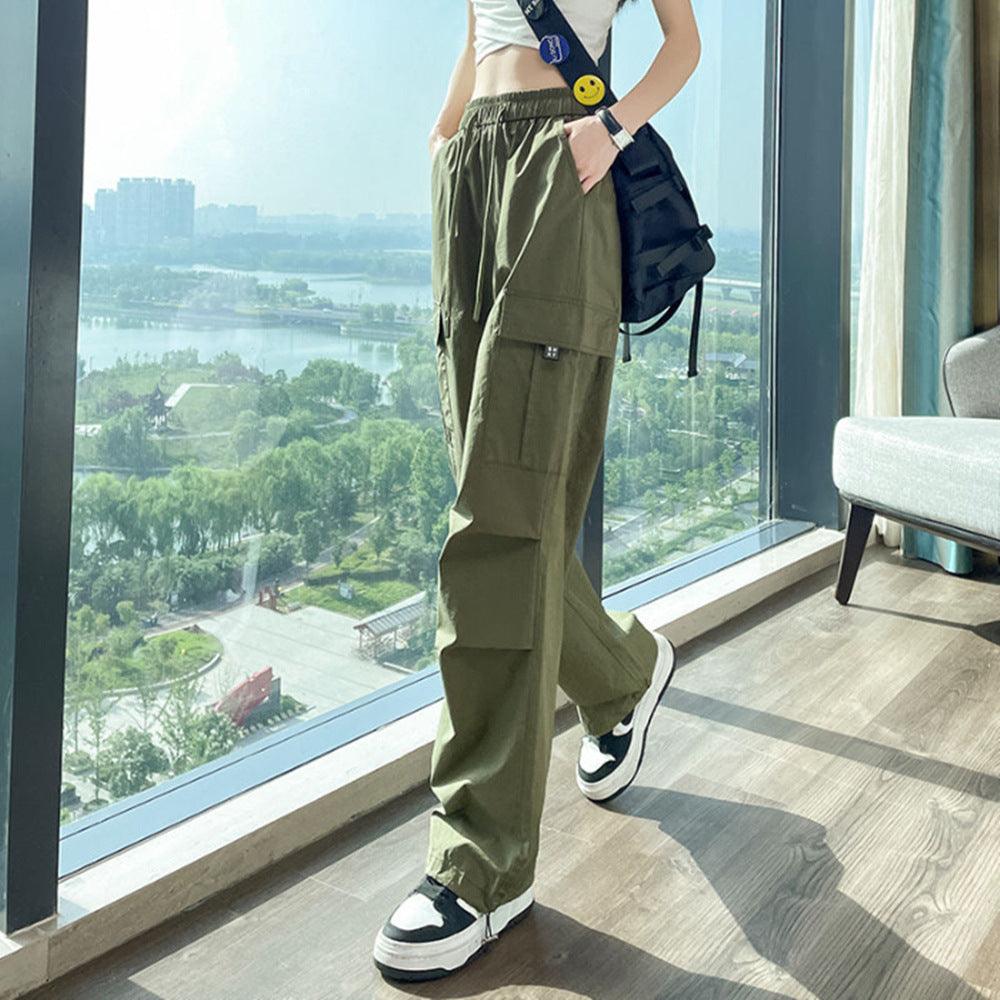 Women’s Relaxed Cargo Trousers | High-Waisted Drawstring Pants with Pockets