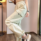 Women’s Relaxed Cargo Trousers | High-Waisted Drawstring Pants with Pockets