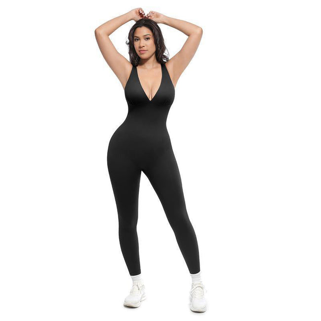 High-Stretch V-Neck Jumpsuit Hover Image