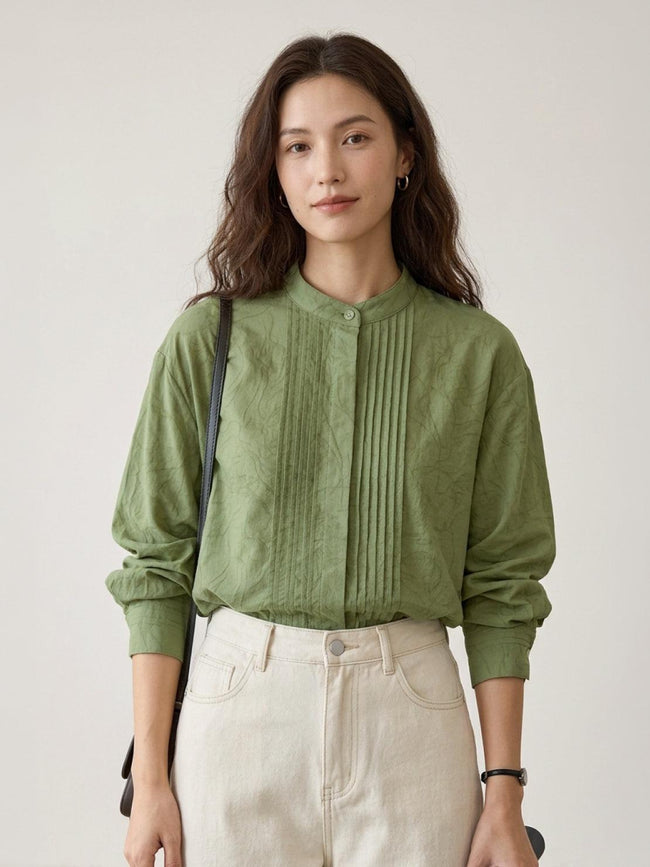 100% Linen Oversized Jacquard Shirt Hover Image