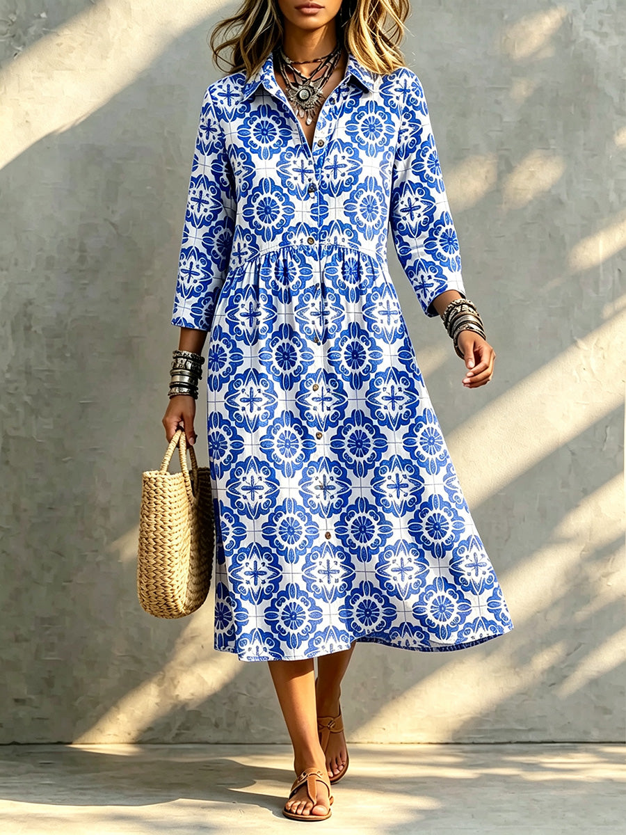 TODAY 49% OFF🔥 Santorini Inspired Print Midi Dress
