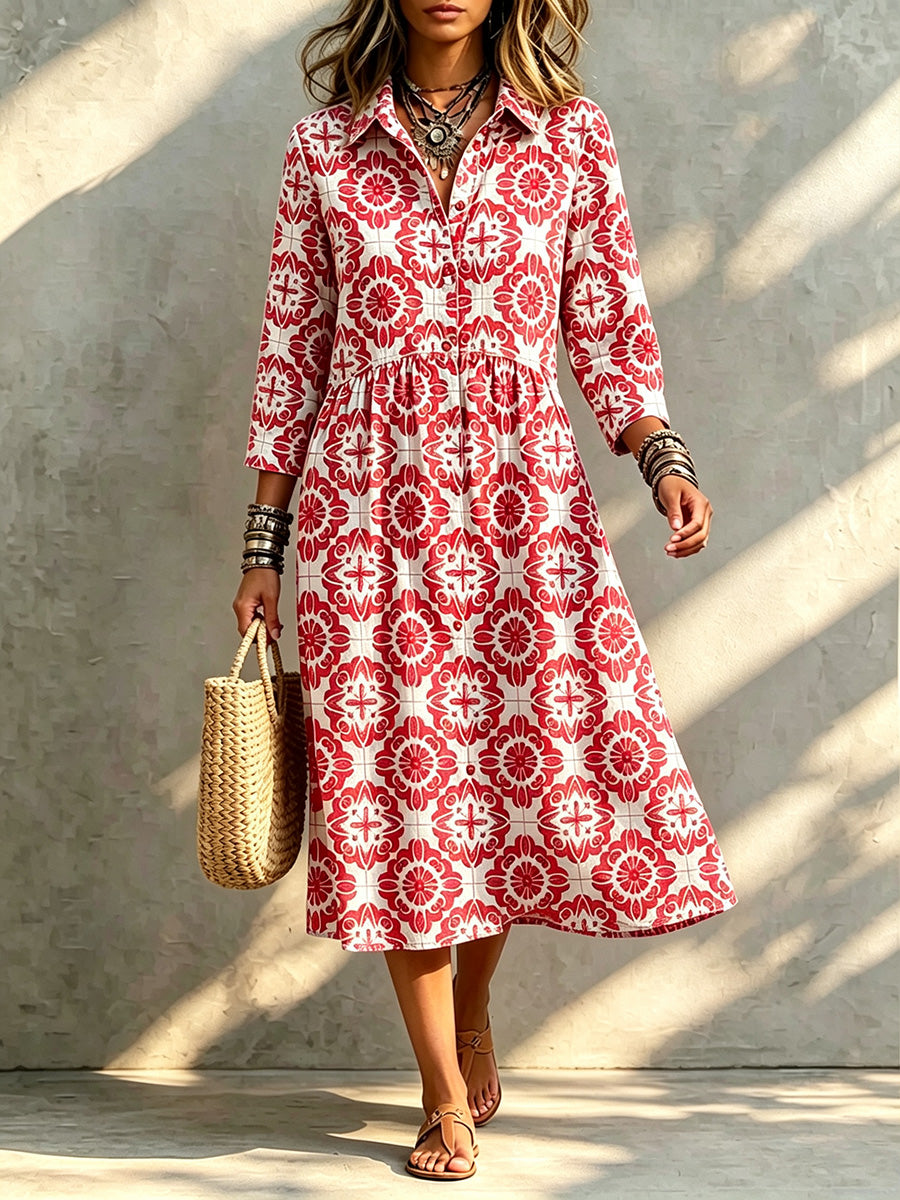 TODAY 49% OFF🔥 Santorini Inspired Print Midi Dress