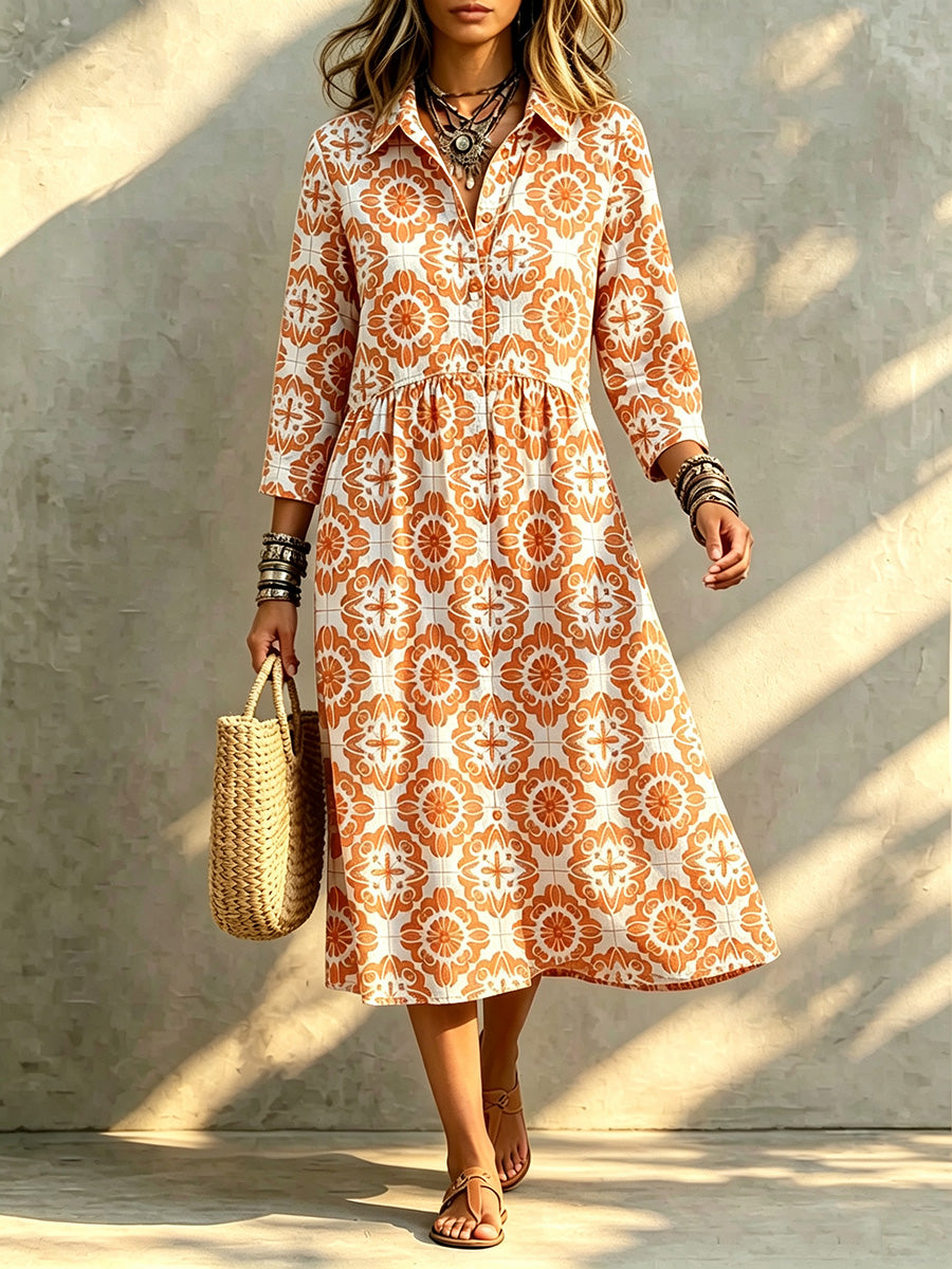 TODAY 49% OFF🔥 Santorini Inspired Print Midi Dress