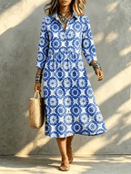 TODAY 49% OFF🔥 Santorini Inspired Print Midi Dress