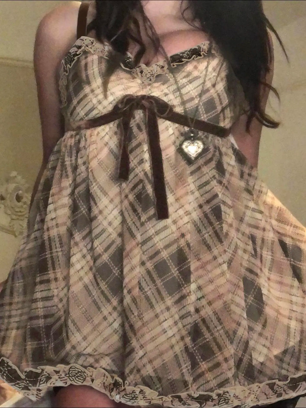 Women’s Plaid Bow Camisole Elegant Spaghetti Strap Top