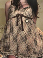 Women’s Plaid Bow Camisole Elegant Spaghetti Strap Top