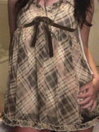 Women’s Plaid Bow Camisole Elegant Spaghetti Strap Top
