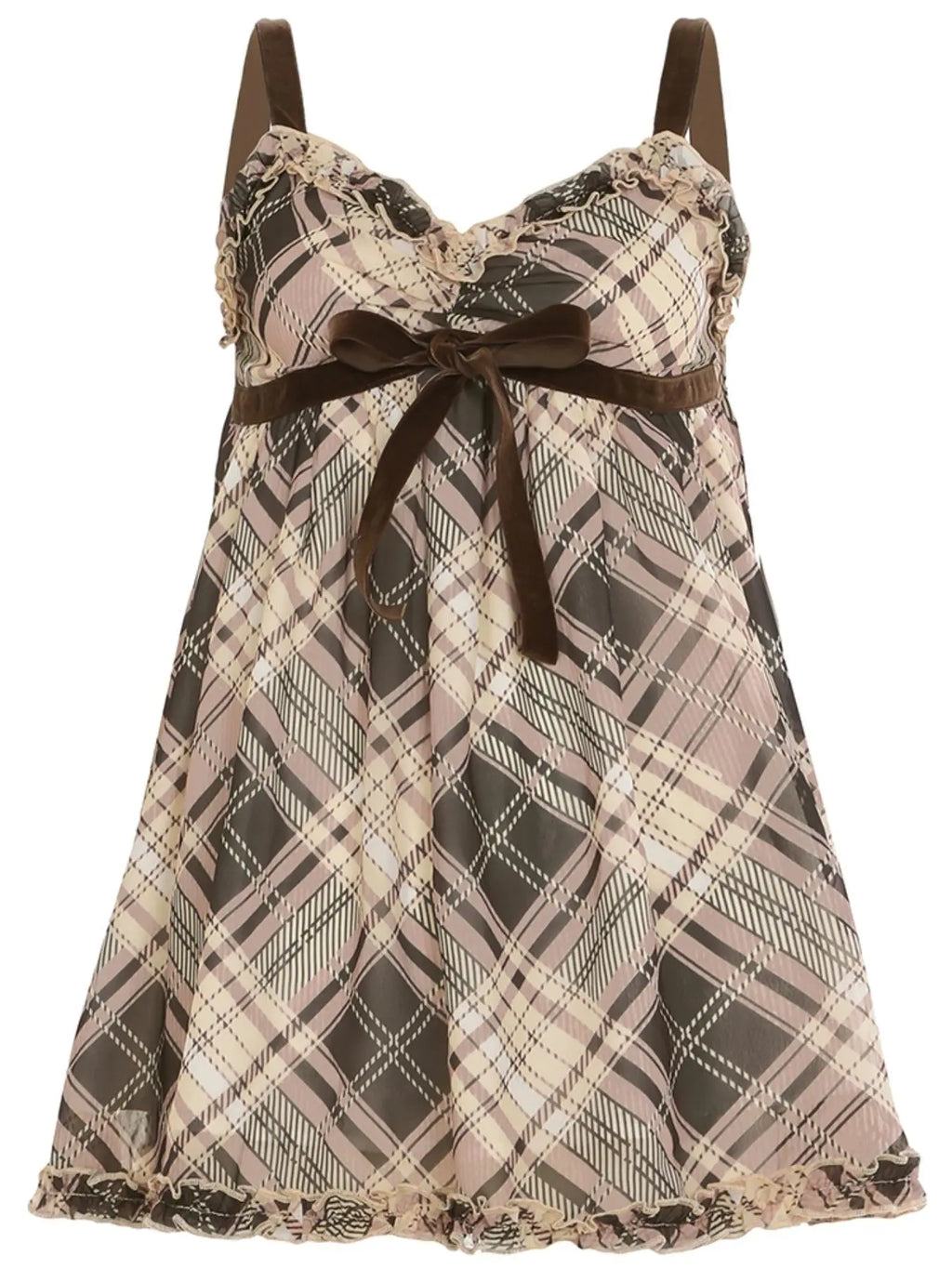 Women’s Plaid Bow Camisole Elegant Spaghetti Strap Top