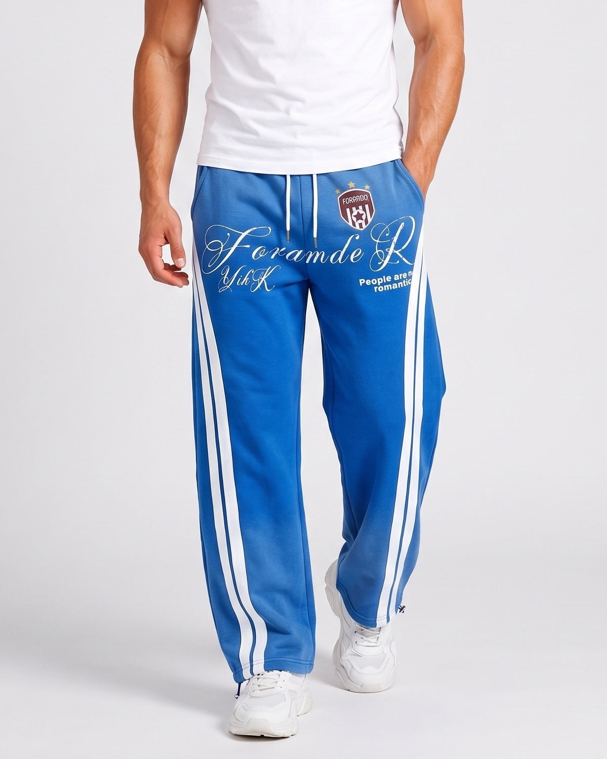 Ombre-wash embroidered side-stripe wide-leg sweatpants