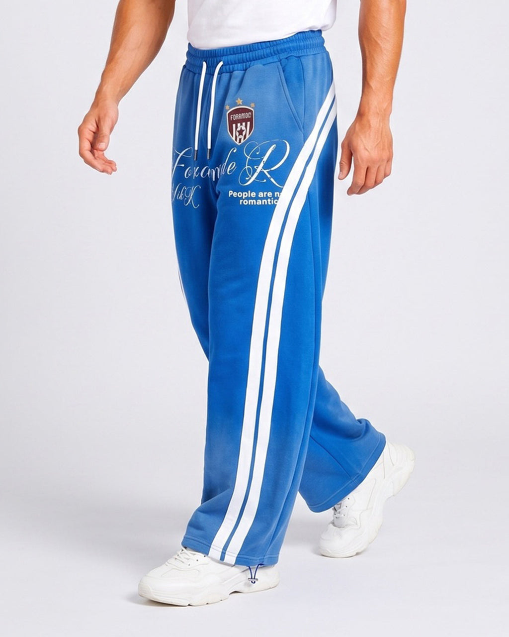 Ombre-wash embroidered side-stripe wide-leg sweatpants