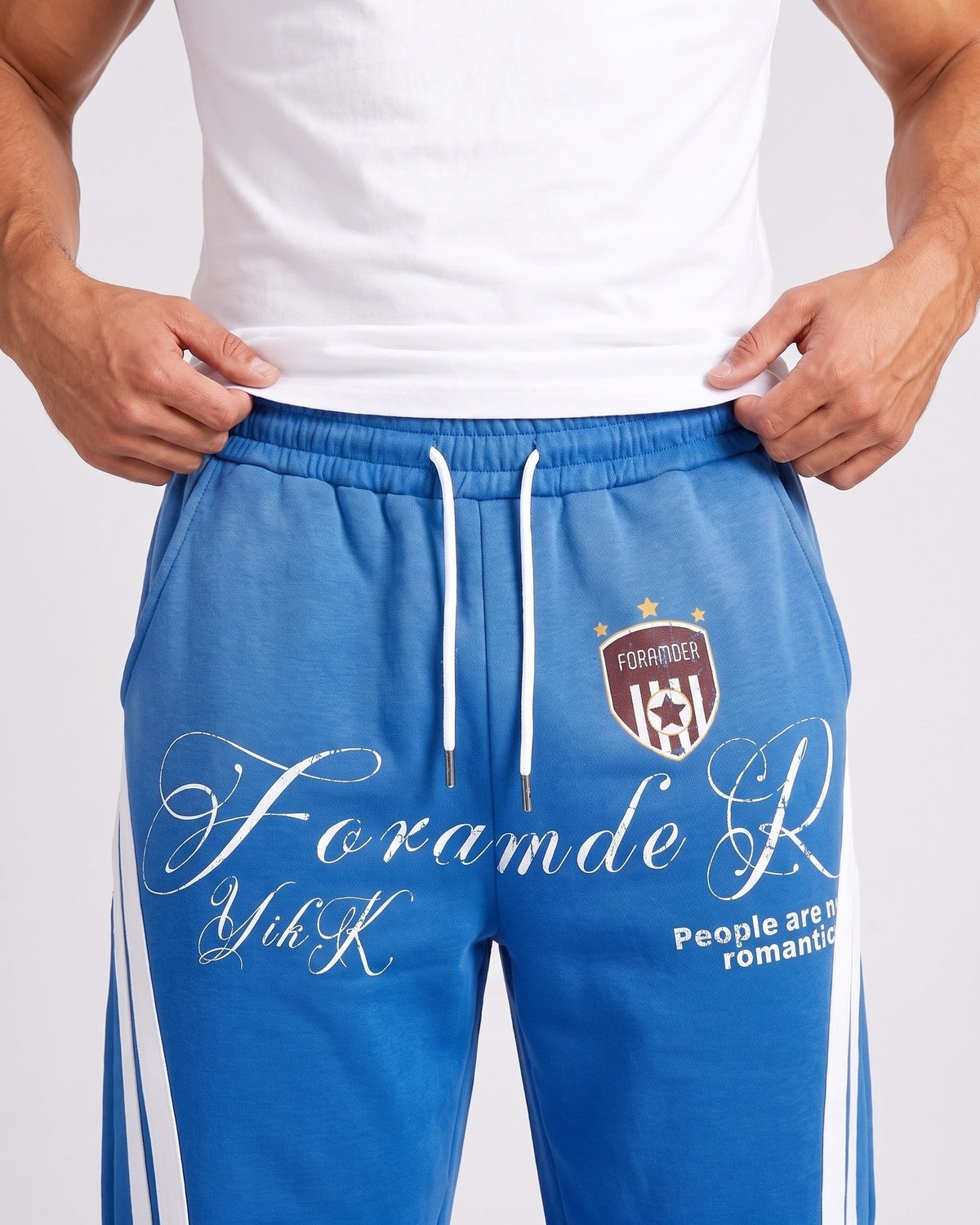 Ombre-wash embroidered side-stripe wide-leg sweatpants