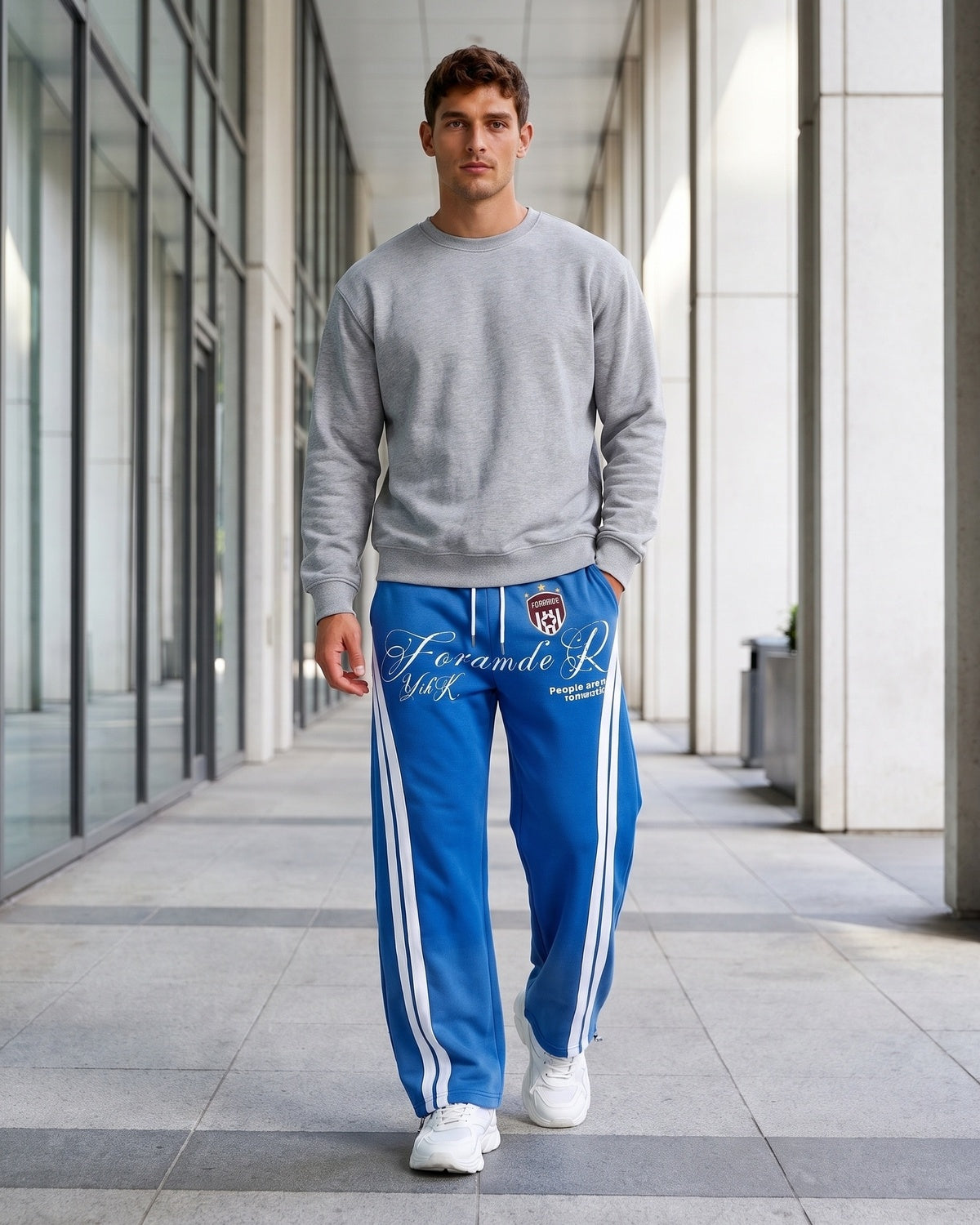 Ombre-wash embroidered side-stripe wide-leg sweatpants