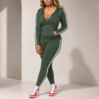 ✨ Sporty Everyday Comfort | Women's Striped Zip-Up Hoodie & Pants 2-Piece Set